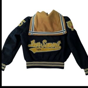 Vtg Black/ Gold Cheerleader Letterman Jacket Sailor Style Wool Blend Sz M/L